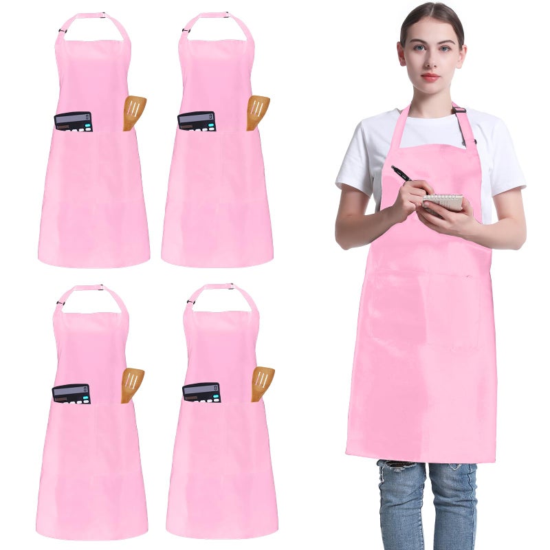 FunChaos 4 Pack Chef Apron  Adjustable Apron with 2 Pockets  Unisex Personalised Apron for Cooking  Kitchen  Restaurant (Pink) - Image 1